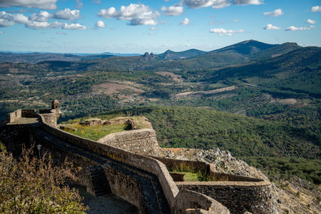 the Fort and Castelo of Marvao in the old Town of the Village of Marvao on the Hill of Castelo de Marvao in Alentejo in Portugal.  Portugal, Marvao, October, 2021のeditorial素材