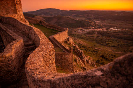 the Fort and Castelo of Marvao in the old Town of the Village of Marvao on the Hill of Castelo de Marvao in Alentejo in Portugal.  Portugal, Marvao, October, 2021のeditorial素材