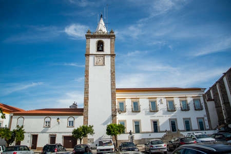 a view of the old Town of Arronches with the Church or Igreja Nossa Senhora da Assuncao in Alentejo in  Portugal.  Portugal, Arronches, October, 2021のeditorial素材