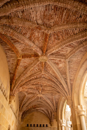 the Patio inside of the Castelo and Monastery Santa Maria de Flor da Rosa in the old Town of Flor da...