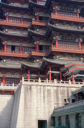 the Temple and Pavilion of Prince Teng in the City of Nanchang in the Province of Jiangxi in China. China, Nanchang, November, 1996のeditorial素材
