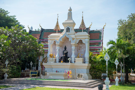 Statue of Sister of King Naresuan at Wat Chan tawan tok in City and Province of Phitsanulok in Thailand. Thailand, Phitsanulok, November, 30, 2024.のeditorial素材