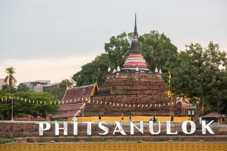 Chedi of Wat Ratchaburana Temple in City and Province of Phitsanulok in the North of Thailand....
