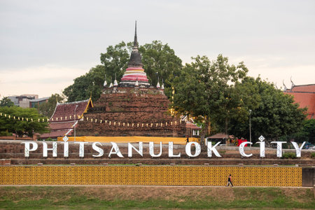 Chedi of Wat Ratchaburana Temple in City and Province of Phitsanulok in the North of Thailand....