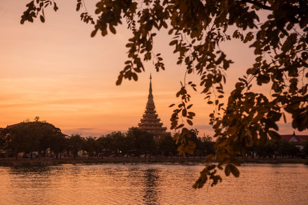 Phra Mahathat Kaen Nakhon at Buen Kaen Nakhon Lake in City and Province Khon Kaen in Thailand. Thailand, Khon Kaen, December, 7, 2024のeditorial素材