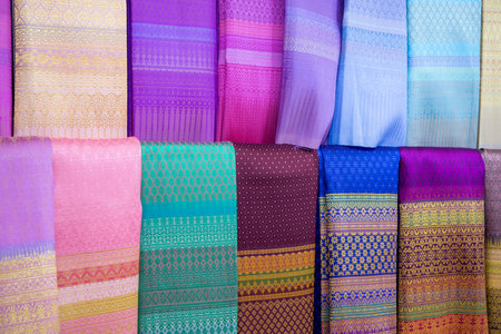 Thai Silk Dress Market at Silk Fair in City Center of Khon Kaen and Khon Kaen Province in Thailand. Thailand, Khon Kaen, December, 5, 2024のeditorial素材