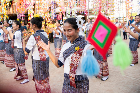 Traditional Thai Dance at Silk Fair in City Center of Khon Kaen Province Khon Kaen in Thailand. Thailand, Khon Kaen, December, 5, 2024のeditorial素材