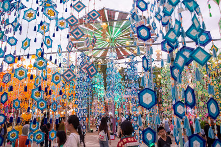 a colorfully decorated street at Silk Fair in City Center of Khon Kaen Province Khon Kaen in...
