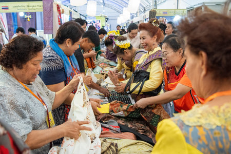 Thai Silk Dress Market at Silk Fair in City Center of Khon Kaen and Khon Kaen Province in Thailand. Thailand, Khon Kaen, December, 5, 2024のeditorial素材
