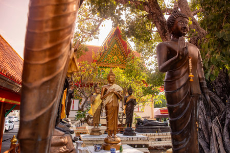 Buddha figures at Wat Sanam Nuea in City of Pak Kret in the Province of Nonthaburi in Thailand,...