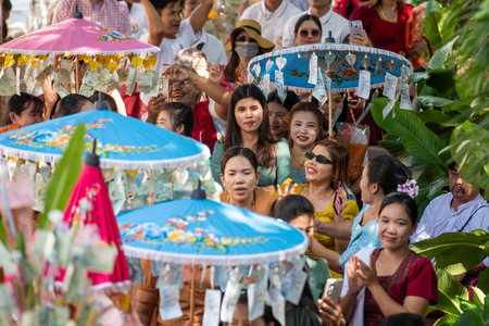 People at Temple Festival at Wat Phai Lom on Ko Kret Island in Nonthaburi Province in Thailand....