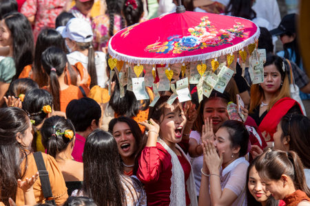 People at Temple Festival at Wat Phai Lom on Ko Kret Island in Nonthaburi Province in Thailand. Thailand, Pak Kret, November, 10, 2024のeditorial素材