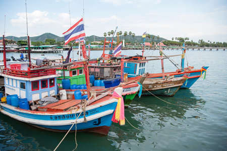 Fishing boats at Fishing Village in the old Town of Sattahip in the province of Chonburi in Thailand, Thailand, Sattahip, October, 28, 2024のeditorial素材