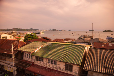a view over the old town of Sattahip with the coast in the province of Chonburi in Thailand, Thailand, Sattahip, October, 28, 2024のeditorial素材