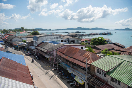 a view over the old town and coast of Sattahip in the province of Chonburi in Thailand, Thailand, Sattahip, October, 29, 2024のeditorial素材