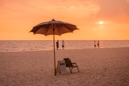 an evening at Laem Charoen Beach in Rayong City in Province of Rayong in Thailand, Thailand, Rayong, October, 24, 2024のeditorial素材