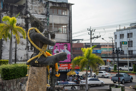 a Monument at Thet Banthoeng Plaza in Rayong City in the Province of Rayong in Thailand, Thailand, Rayong, October, 25, 2024のeditorial素材