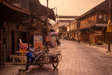 Old Wood Houses at Yomjinda Road in Rayong City in the Province of Rayong in Thailand, Thailand, Rayong, October, 25, 2024のeditorial素材