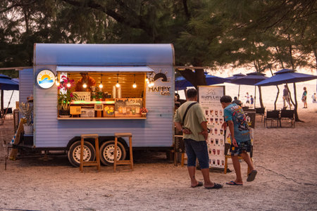 a Thai Coffee Shop at Laem Charoen Beach in Rayong City in Province of Rayong in Thailand, Thailand,...