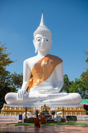The Big Buddha at the Wat Putthawat or Puttha Phu Sing near the Phu Kum Khao Mountain at Town of Sahatsakhan near City of Kalasin in the Province of Kalasin in Thailand. Thailand, Kalasin, December, 2024のeditorial素材