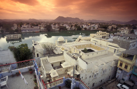 Architecture with Palace and Houses on the Pichhola Lake in the Town of Udaipur in the Province of...