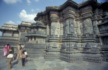 The Hindu Temple Ruins of Chennakeshava Temple with stone carving figures, also Keshava, Kesava or Vijayanarayana Temple in the town of Belur in the Province of Karnataka in India. India, Karnataka, March, 1998のeditorial素材