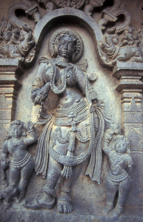 The Hindu Temple Ruins of Chennakeshava Temple with stone carving figures, also Keshava, Kesava or...