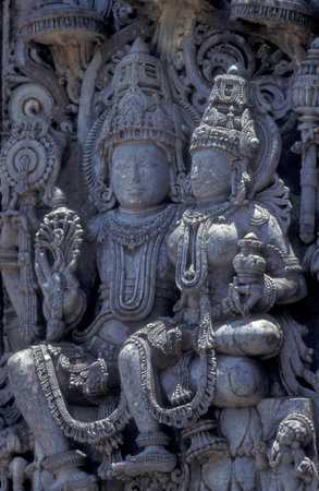 The Hindu Temple Ruins of Chennakeshava Temple with stone carving figures, also Keshava, Kesava or...