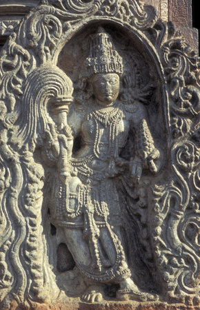 The Hindu Temple Ruins of Chennakeshava Temple with stone carving figures, also Keshava, Kesava or Vijayanarayana Temple in the town of Belur in the Province of Karnataka in India. India, Karnataka, March, 1998のeditorial素材