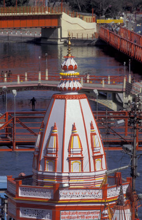 a view over public aerial area at the Holy Ganges River in the city of Haridwar in the Province of...
