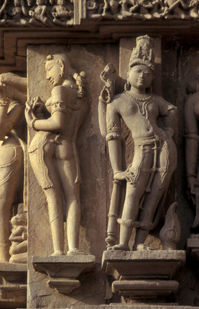 Erotic Sculptures at the erotic Temple or Hindu Temple of Kandarija Mahadeva Temple in the city of Khajurao in Province Madhya Pradesh in India. India, Khajurao, April, 1998のeditorial素材