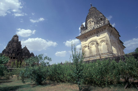 a view of the Erotic Temple and Hindu Temple of Kandarija Mahadeva Temple in the city of Khajurao in Province Madhya Pradesh in India. India, Khajurao, April, 1998のeditorial素材