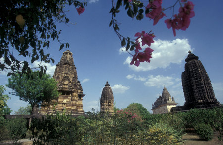 a view of the Erotic Temple and Hindu Temple of Kandarija Mahadeva Temple in the city of Khajurao in Province Madhya Pradesh in India. India, Khajurao, April, 1998のeditorial素材