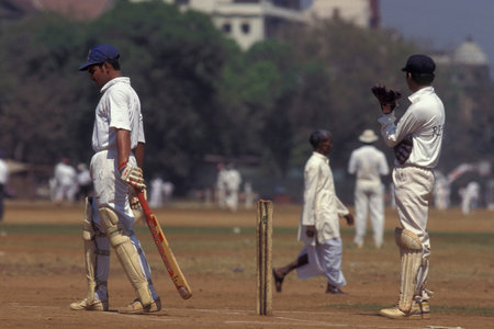 an Indian cricket team at a training in the city center of Mumbai in India. India, Mumbai, March, 1998のeditorial素材