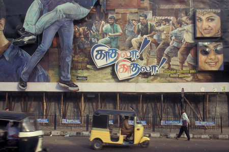 Indian Film Posters and advertising from the Film Studios of Bollywood in the city of Chennai in...
