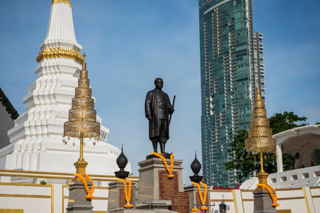 the Statue of King Rama III at Wat Yan Nawa in Sathon in the city of Bangkok in Thailand. Thailand,...
