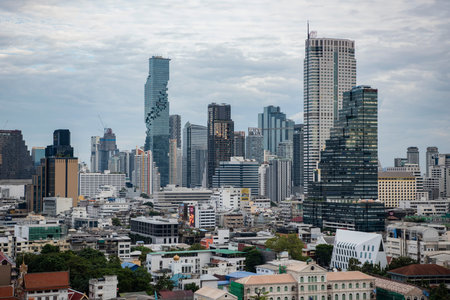 view to Sathorn and Silom from viewpoint of Iconsiam Shopping Mall at Chao Phraya River in Thonburi...