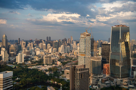 a view and skyline from the Moon Bar of Bayantree Hotel in Sathon in the city of Bangkok in...