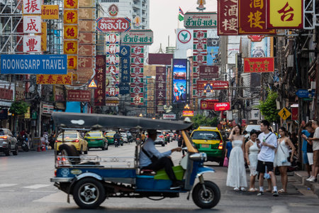 the Yaowarat Road in China Town in the city of Bangkok in Thailand. Thailand, Bangkok, November,11,...