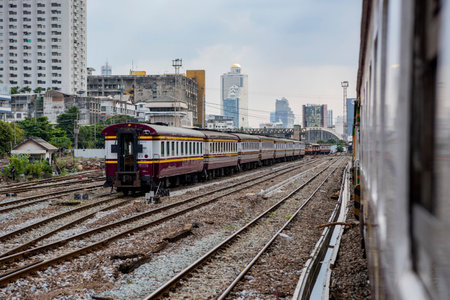 a Train arriving at Hua Lamphong Railway Station in the city of Bangkok in Thailand. Thailand,...