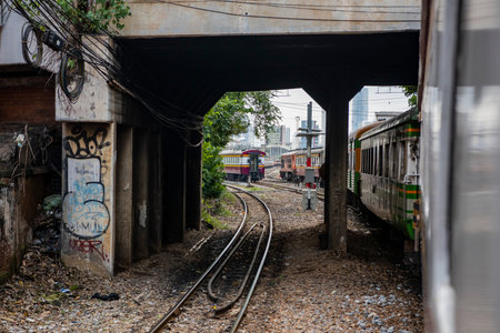 a Train arriving at Hua Lamphong Railway Station in the city of Bangkok in Thailand. Thailand,...