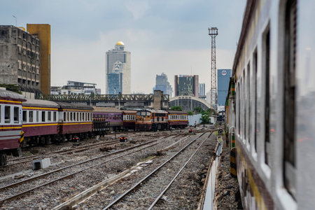 a Train arriving at Hua Lamphong Railway Station in the city of Bangkok in Thailand. Thailand,...