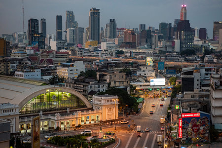 the Old Hua Lamphong Railway Station in China Town in the city of Bangkok in Thailand. Thailand,...
