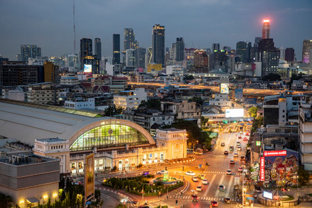 the Old Hua Lamphong Railway Station in China Town in the city of Bangkok in Thailand. Thailand,...