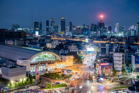the Old Hua Lamphong Railway Station in China Town in the city of Bangkok in Thailand. Thailand,...