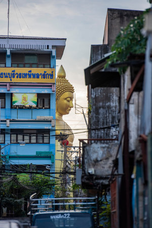 a view of the Big Buddha at Wat Paknam in Thonburi in the city of Bangkok in Thailand. Thailand, Bangkok, December, 4, 2023のeditorial素材