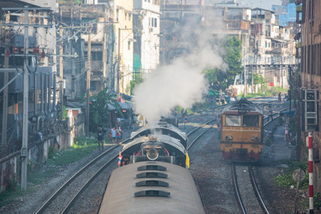 an old steam locomotive on the route from Old Hua Lamphong Railway Station in China Town to...