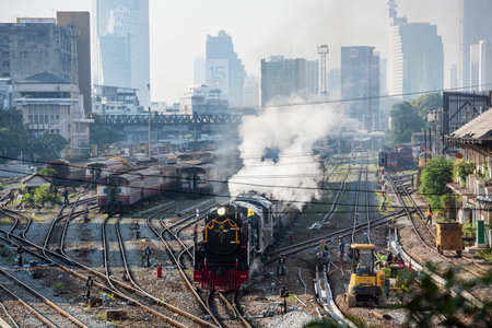 an old steam locomotive on the route from Old Hua Lamphong Railway Station in China Town to...