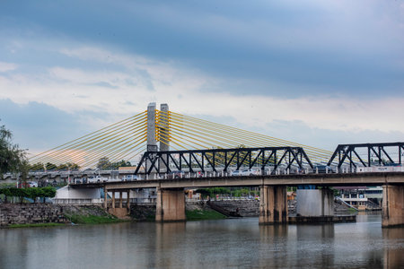 The Chulalongkorn Bridge over the Mae Klong River in the City and Province of Ratchaburi in...