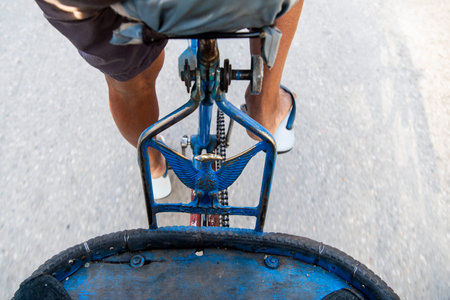 a thai bicycle Riksha Taxi in the City and Province of Ratchaburi in Thailand, Thailand, Ratchaburi,...